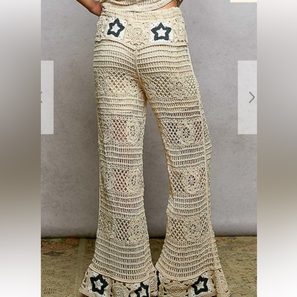 POL Crochet Cream flare -Leg Pants/ gorgeous! - Picture 3 of 5